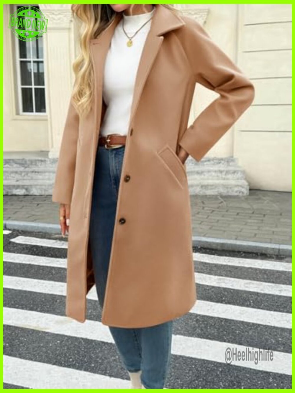 Womens Long Single Breasted Peacoat Lapel Collar Casual Trench Jacket - Picture 3 of 5
